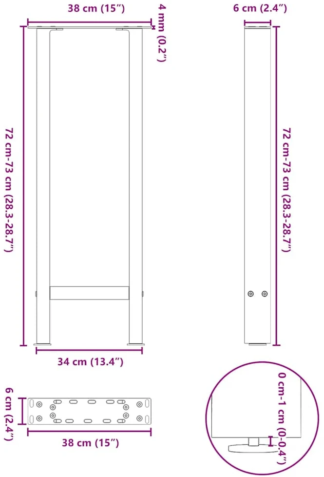 Kavos staliuko kojelės, antracito, 2 vnt., 38x(72-73)cm