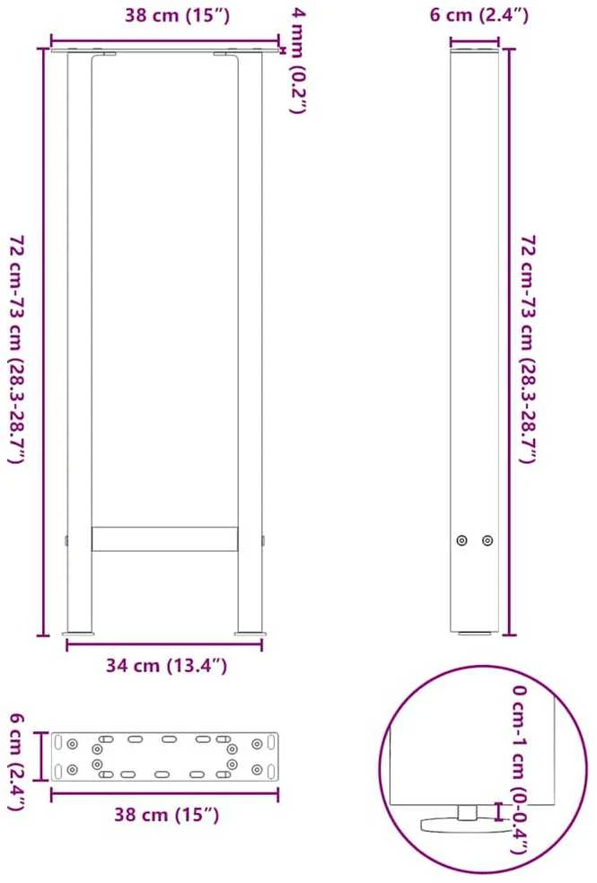 Kavos staliuko kojelės, balta, 2 vnt., 38x(72-73)cm, plienas