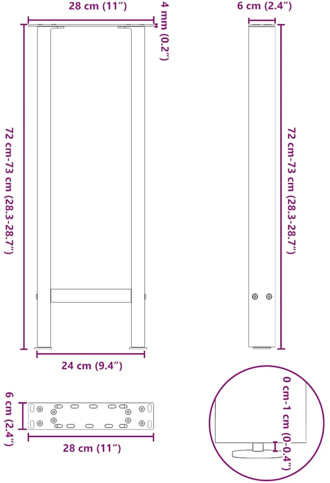 Konsolinio stalo kojos, baltos, 2 vnt., 28x(72-73) cm, plienas