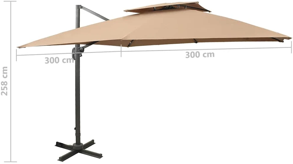 Gembinis skėtis su dvigubu viršumi, taupe spalvos, 300x300cm