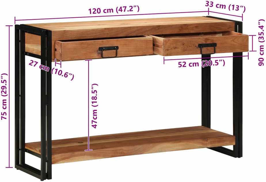 Konsolinis stalas Ruda 120 x 33 x 75 cm Kietos akacijos mediena