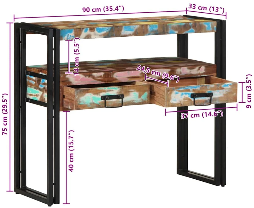 Konsolinis stalas 90 x 33 x 75 cm Kietas atkurtas medis