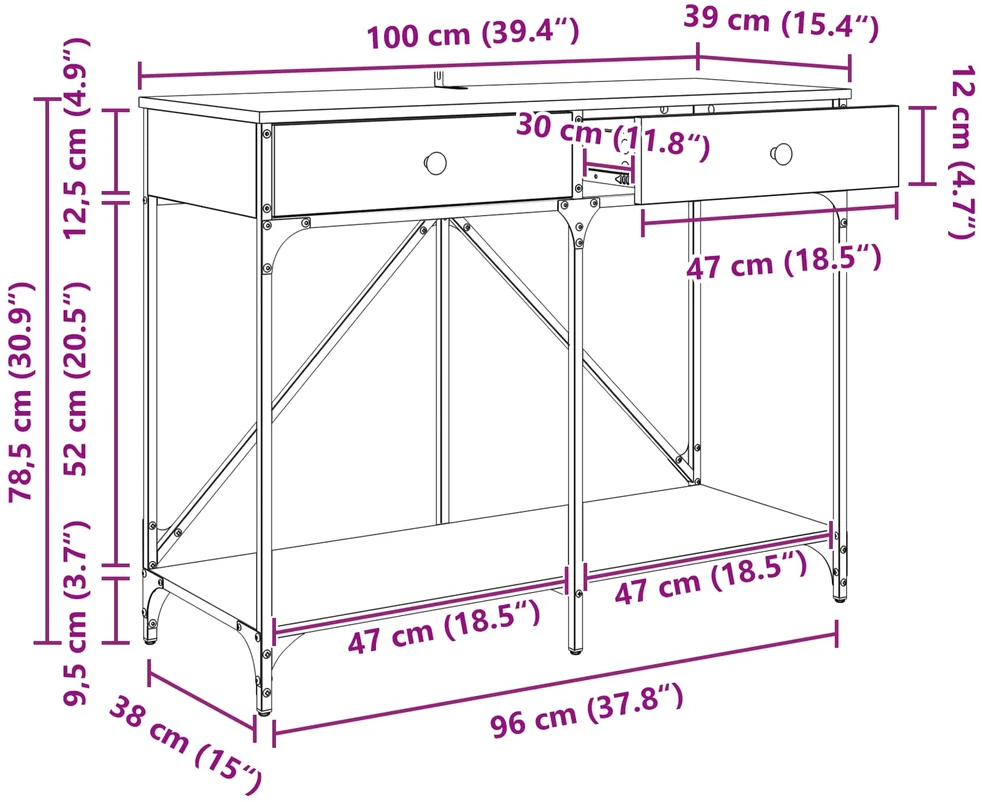 Konsolinis stalas Amatininkų ąžuolas 100 x 39 x 78,5 cm