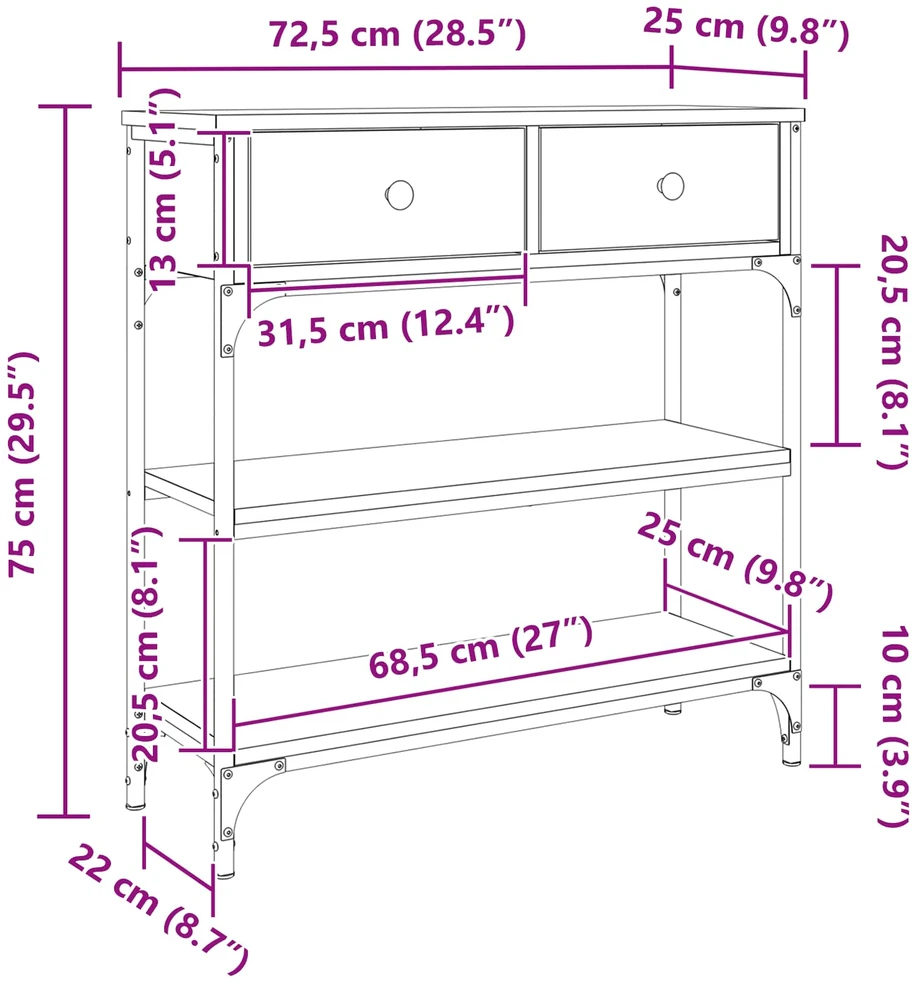 Konsolinis stalas Amatininkų ąžuolas 72.5 x 25 x 75 cm