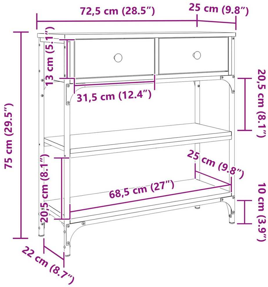 Konsolinis stalas Amatininkų ąžuolas 72.5 x 25 x 75 cm