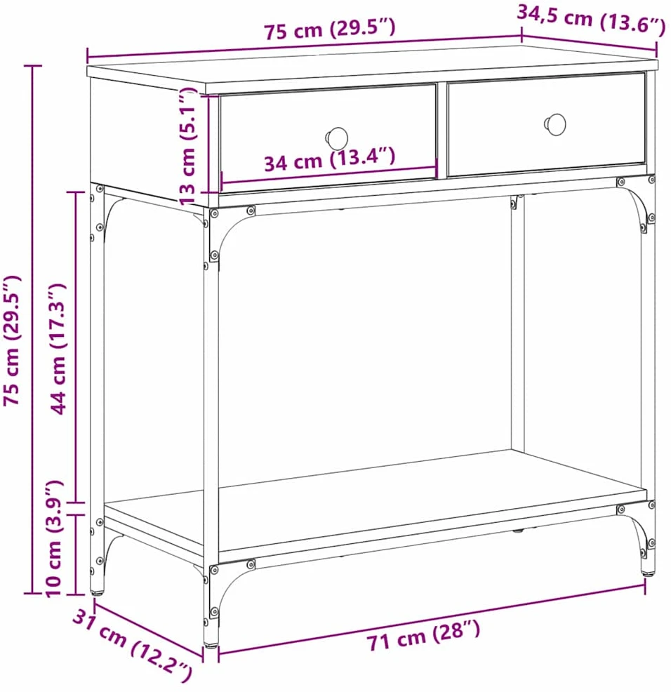Konsolinis stalas artisano ąžuolo 75 x 34,5 x 75 cm