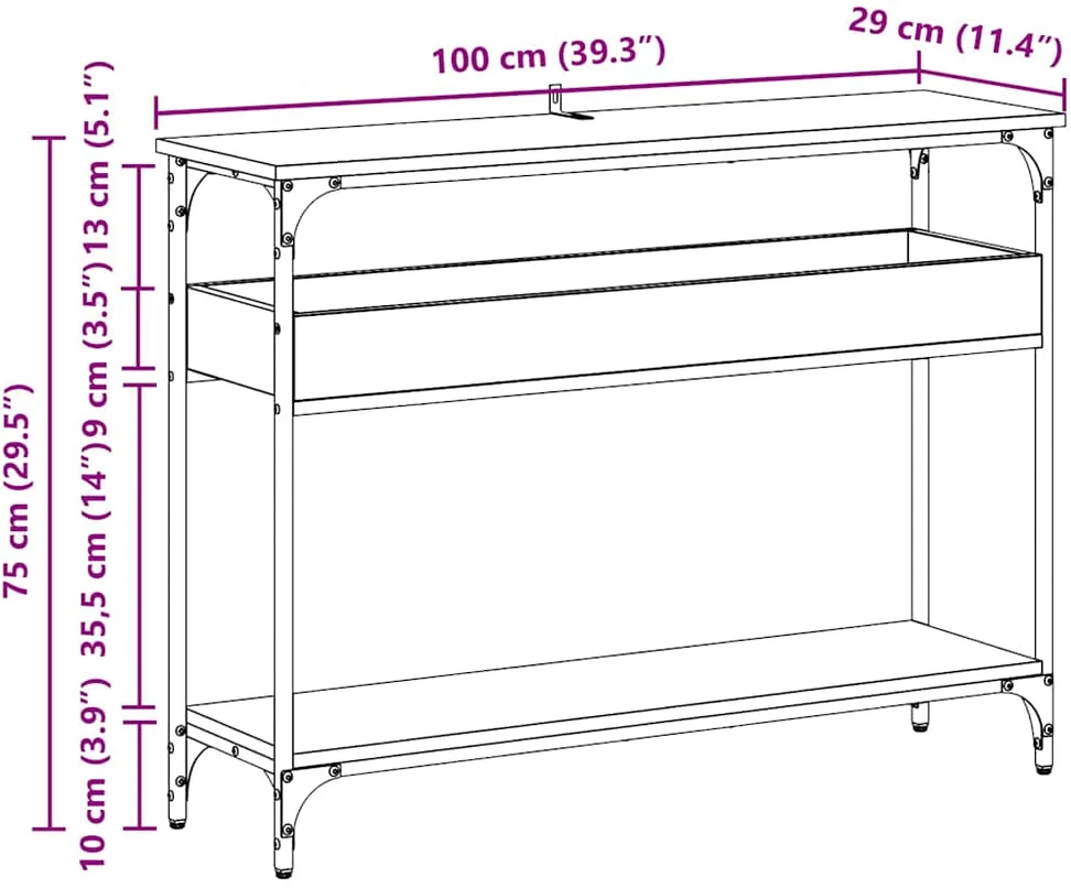 Konsolinis stalas juoda ąžuolo 100 x 29 x 75 cm