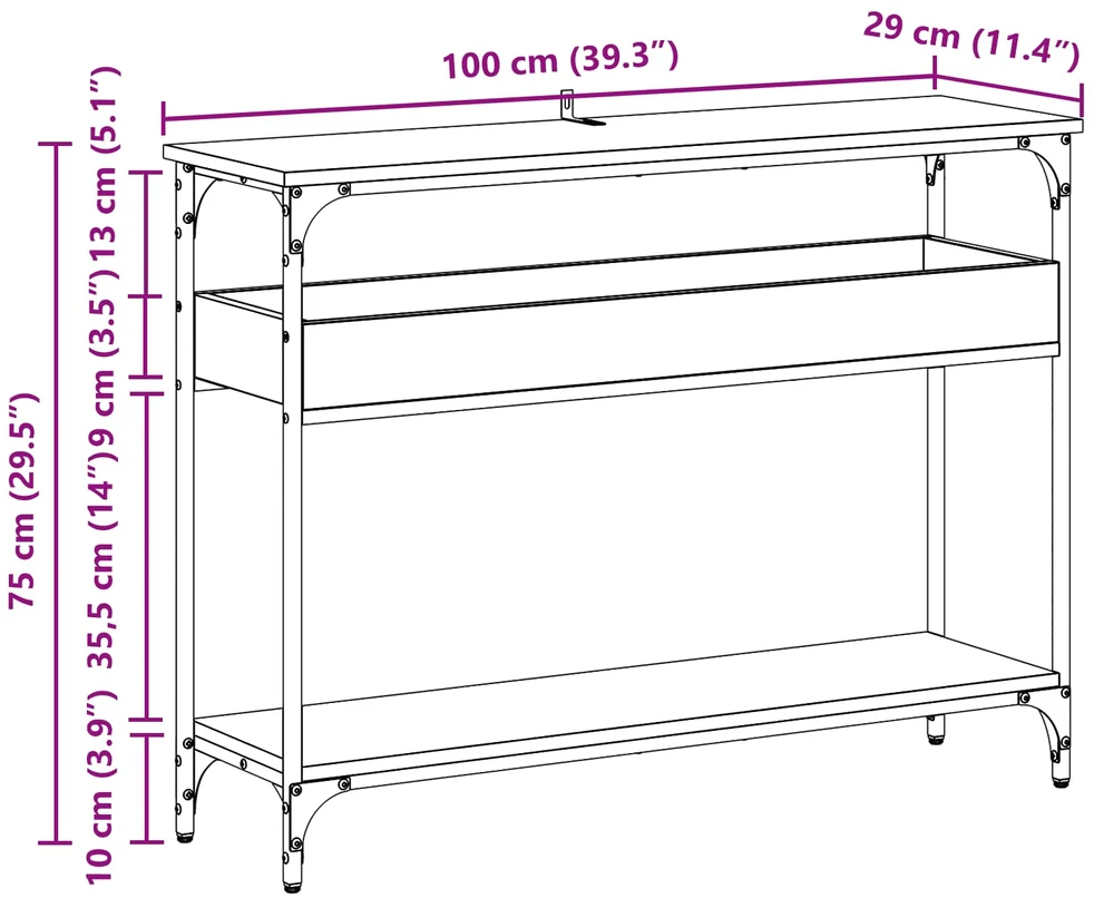 Konsolinis stalas juoda ąžuolo 100 x 29 x 75 cm