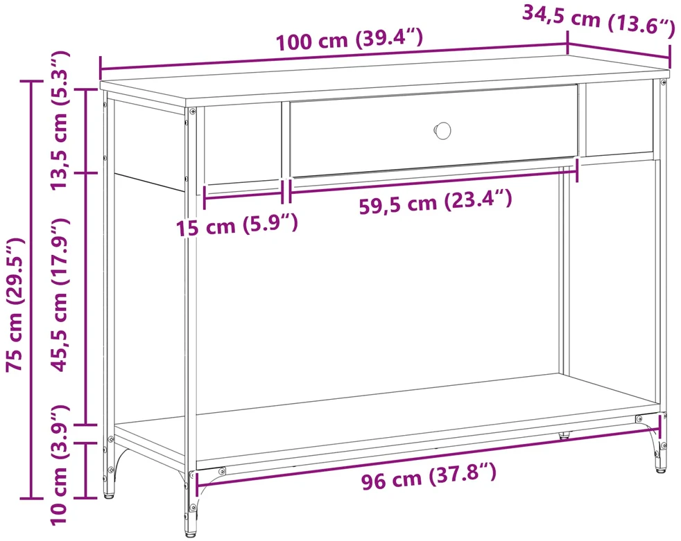 Konsolinis stalas juoda ąžuolo 100 x 34.5 x 75 cm