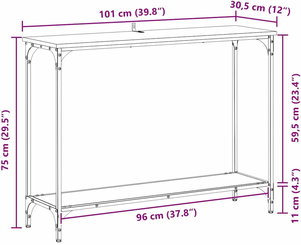 Konsolinis stalas juoda ąžuolo 101 x 30.5 x 75 cm