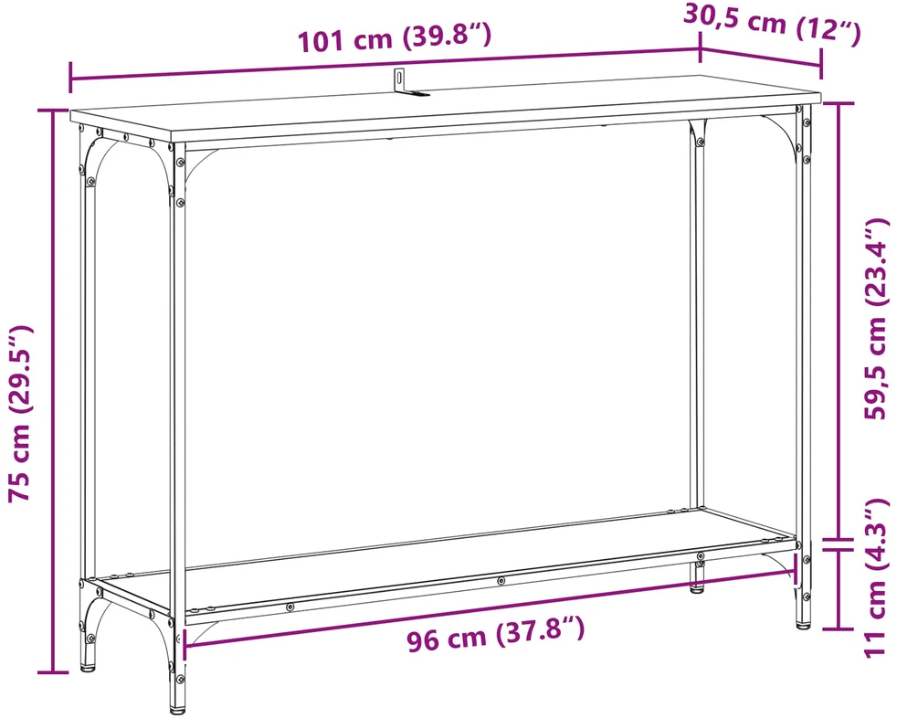 Konsolinis stalas juoda ąžuolo 101 x 30.5 x 75 cm