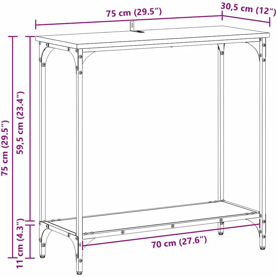 Konsolinis stalas juoda ąžuolo 75 x 30.5 x 75 cm