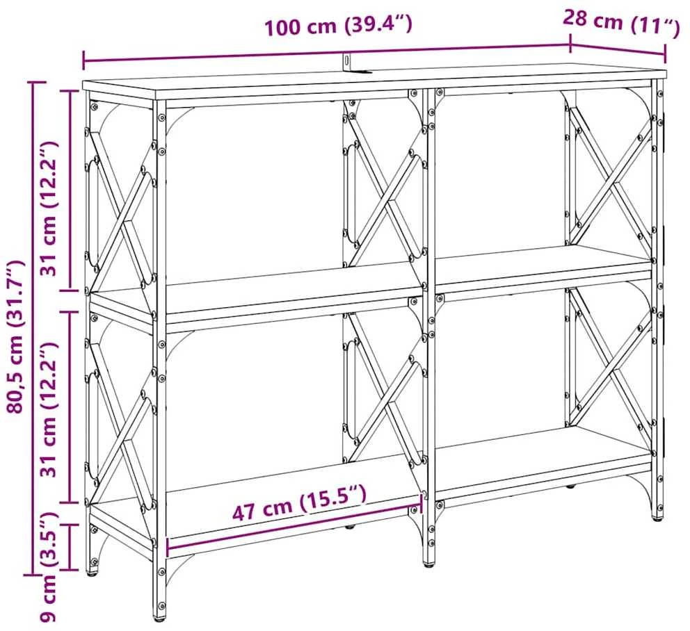 Konsolinis stalas Juodas ąžuolas 100 x 28 x 80,5 cm