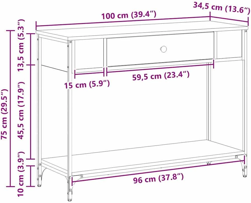 Konsolinis stalas juoda ąžuolo 100 x 34.5 x 75 cm