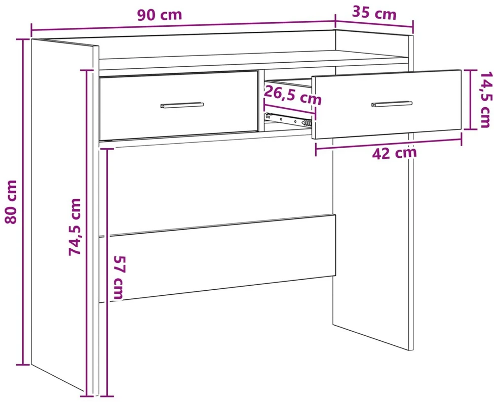 Konsolinis stalas Pilka Sonoma 90 x 35 x 80 cm Apdirbta mediena