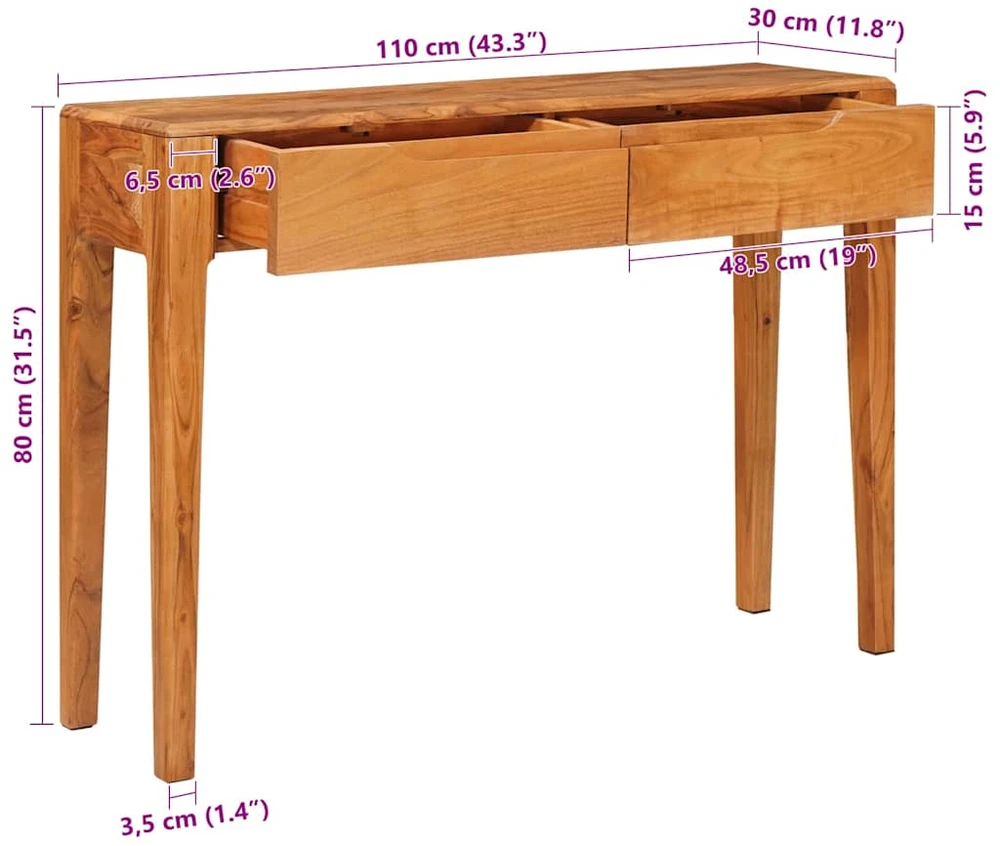 Konsolinis stalas Ruda 110 x 30 x 80 cm Kietos akacijos mediena