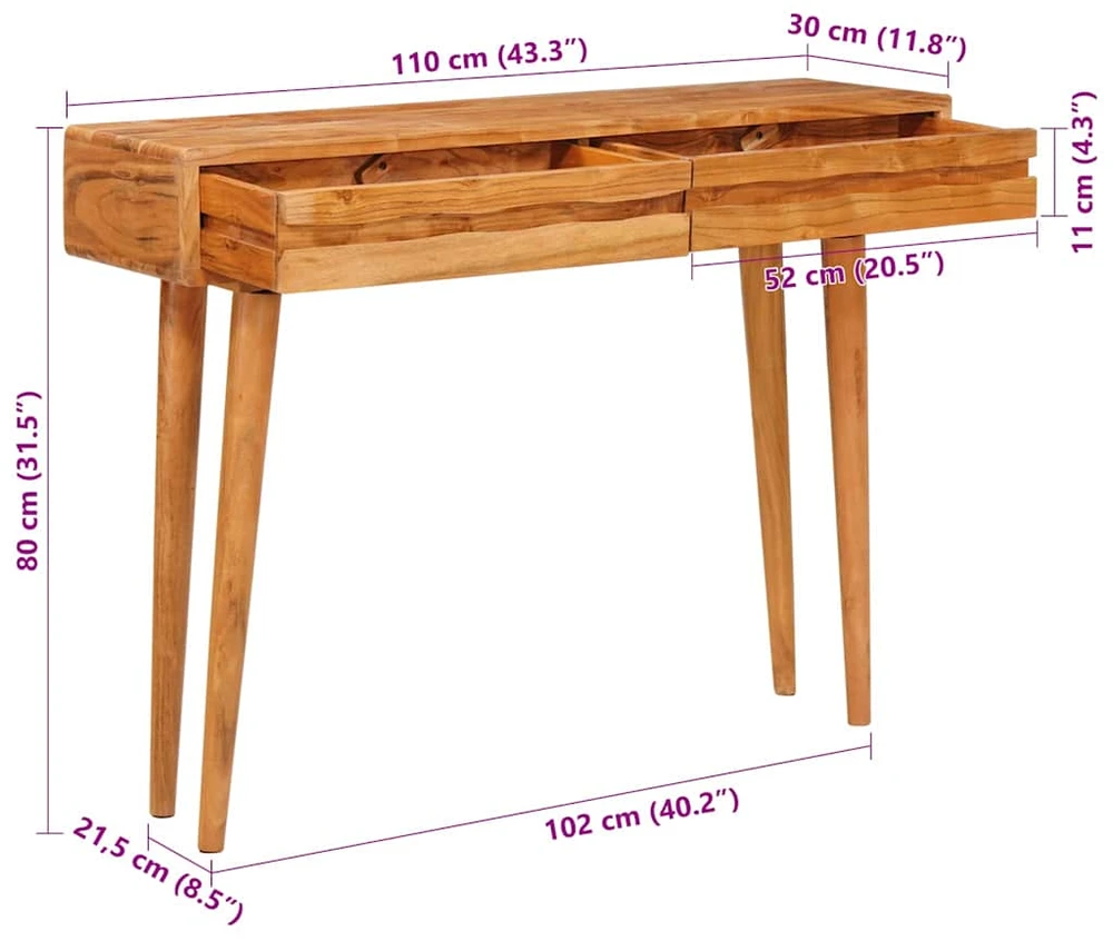 Konsolinis stalas Ruda 110 x 30 x 80 cm Kietos akacijos mediena