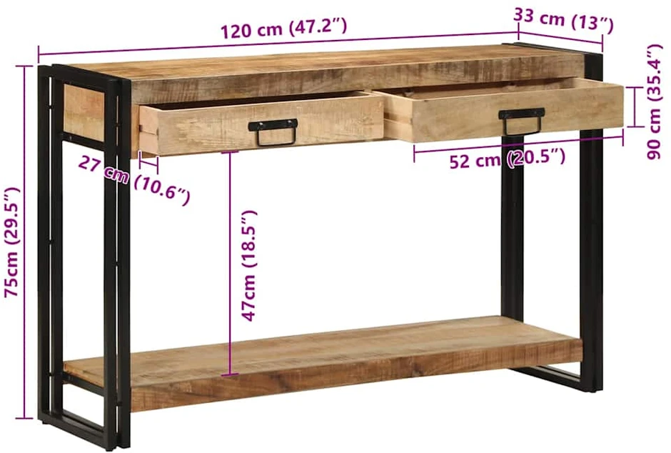 Konsolinis stalas Ruda 120 x 33 x 75 cm Kietas mango medis