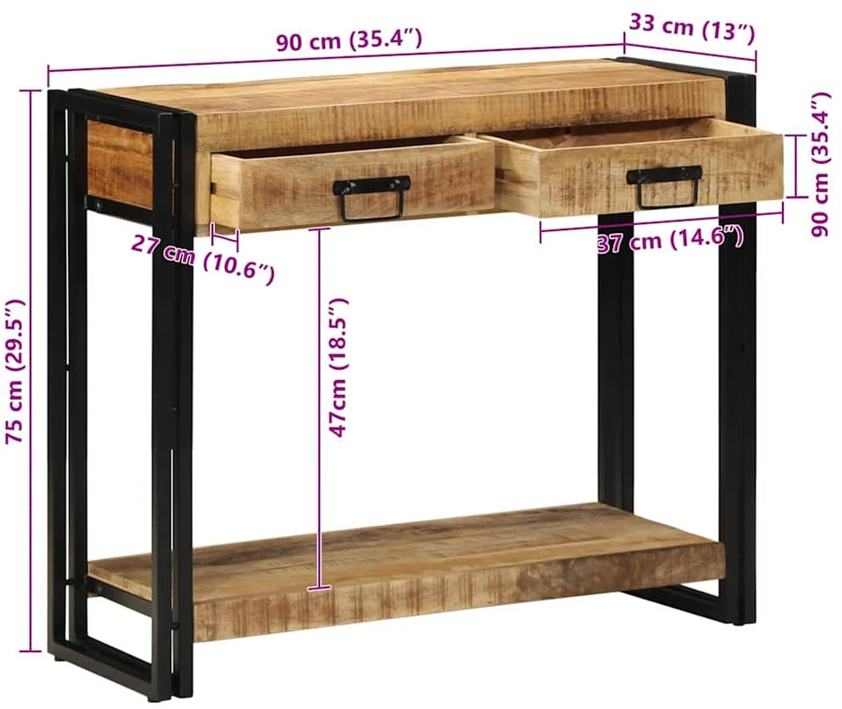 Konsolinis stalas Ruda 90 x 33 x 75 cm Kietas mango medis