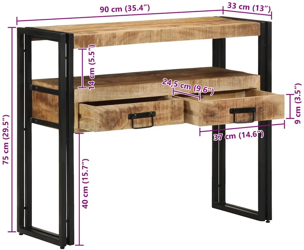 Konsolinis stalas Ruda 90 x 33 x 75 cm Kietas mango medis