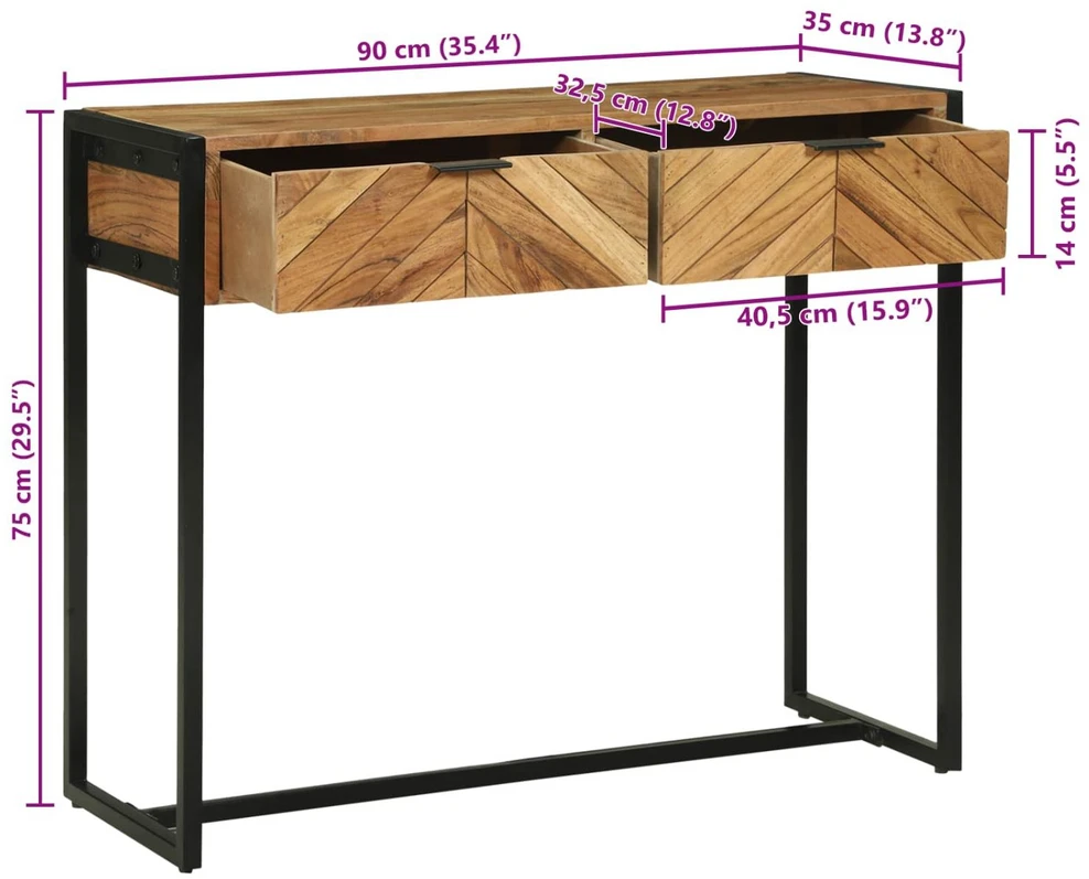 Konsolinis stalas Ruda 90 x 35 x 75 cm Kietos akacijos mediena