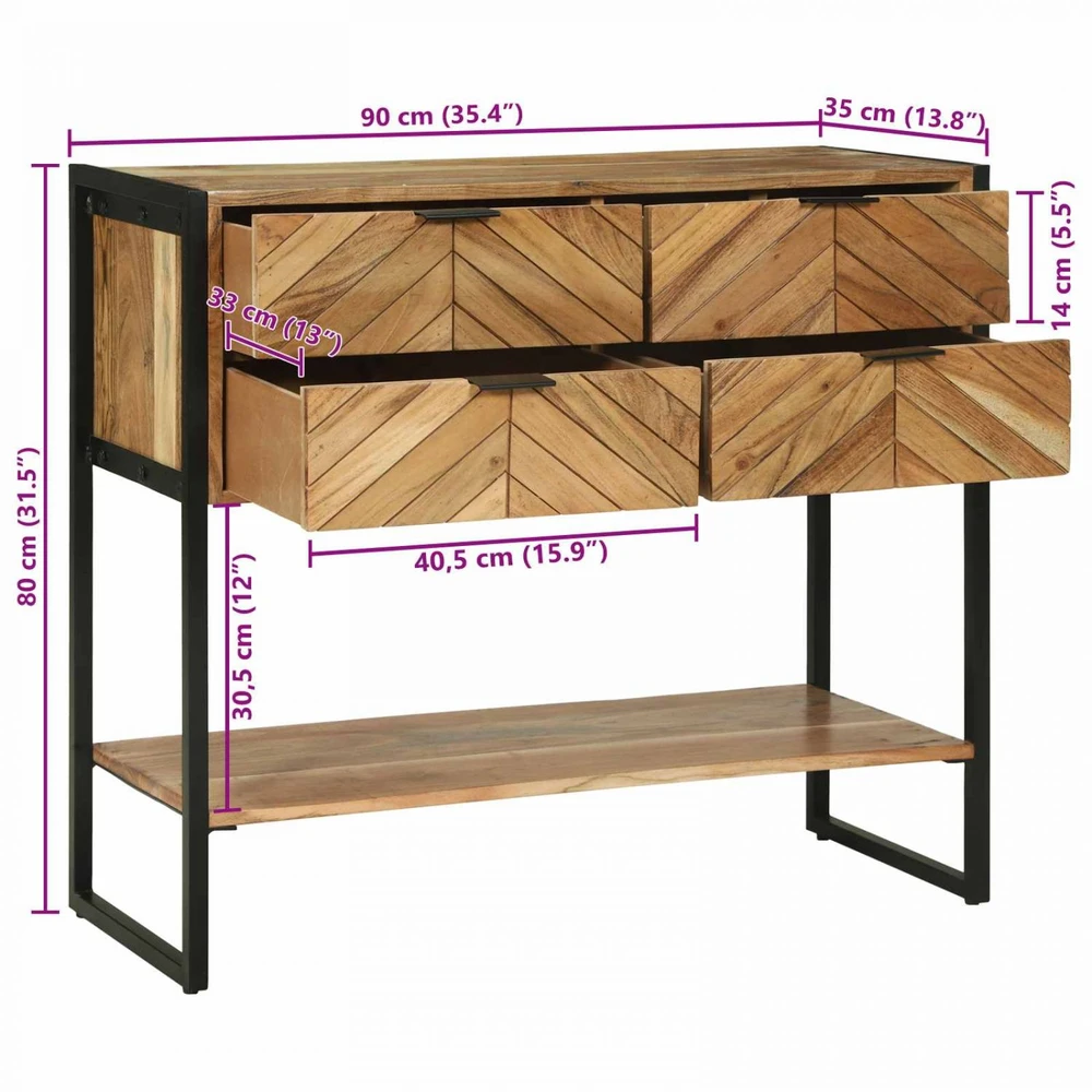 Konsolinis stalas Ruda 90 x 35 x 80 cm Kietos akacijos mediena