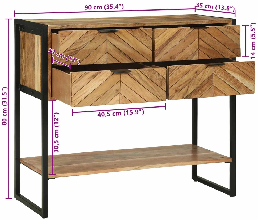 Konsolinis stalas Ruda 90 x 35 x 80 cm Kietos akacijos mediena