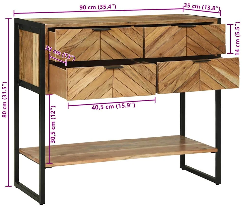 Konsolinis stalas Ruda 90 x 35 x 80 cm Kietos akacijos mediena