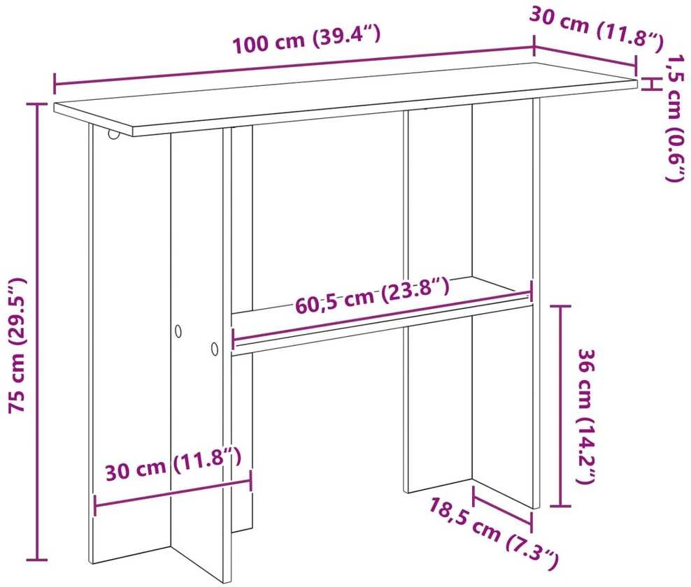 Konsolinis stalas Sendintos medienos 100 x 30 x 75 cm