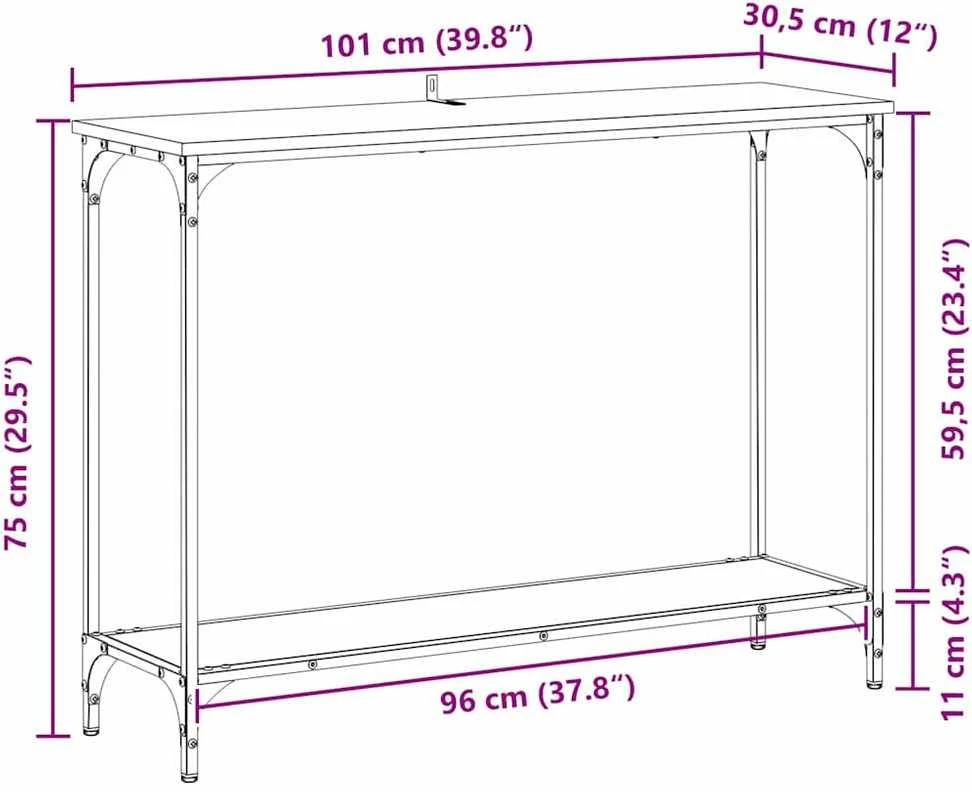 Konsolinis stalas juoda ąžuolo 101 x 30.5 x 75 cm