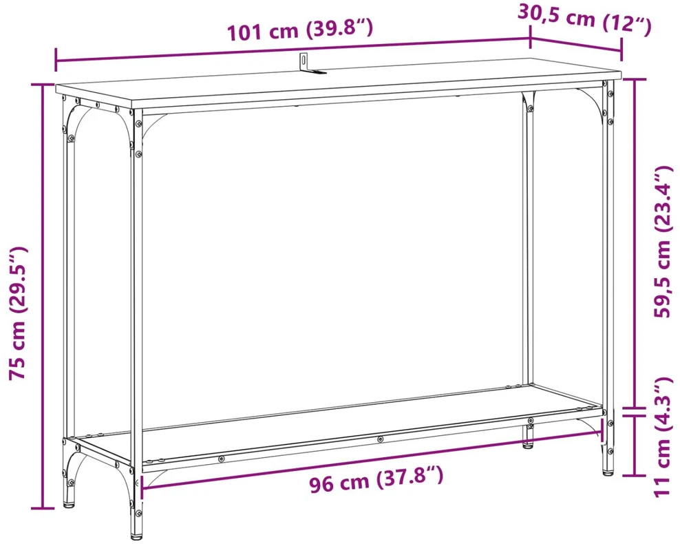 Konsolinis stalas juoda ąžuolo 101 x 30.5 x 75 cm