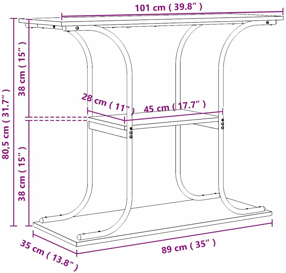 Konsolinis stalas su lentyna Pilkas Sonoma 101 x 35 x 80,5 cm