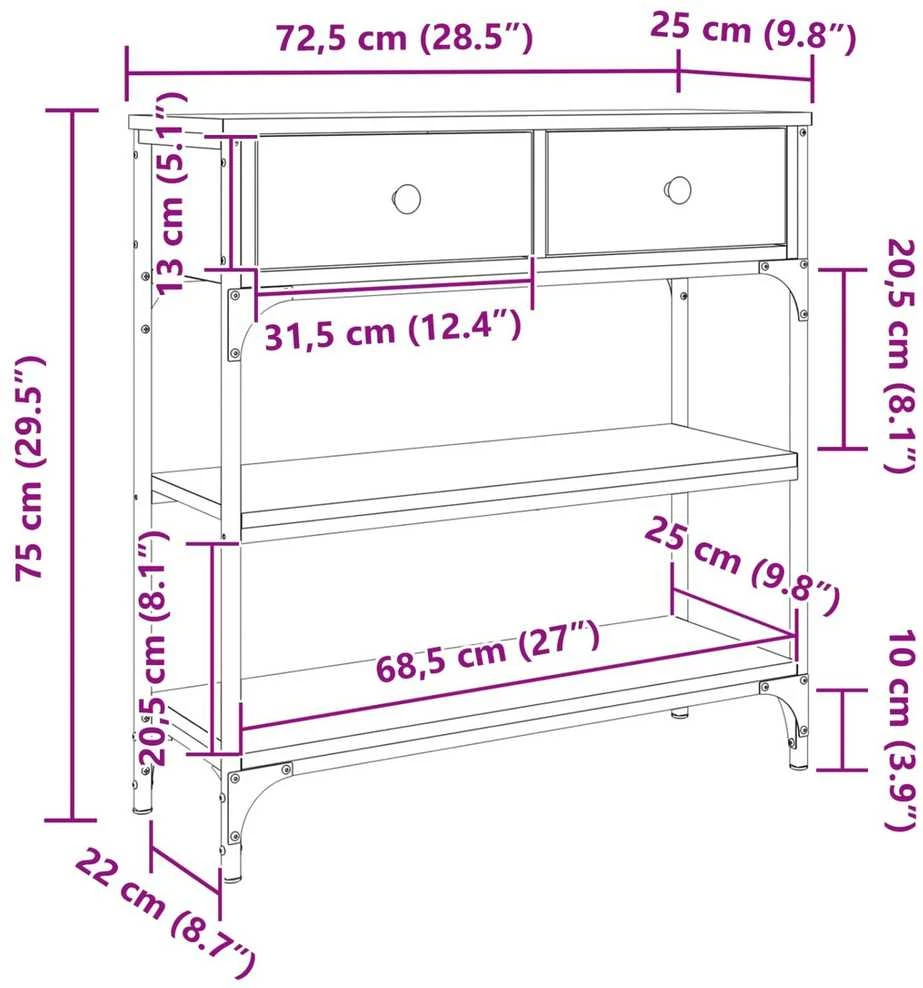 Konsolinis stalas Juodas ąžuolas 72.5 x 25 x 75 cm