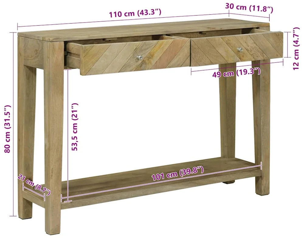 Konsolinis stalas su stalčių Natūraliai pilkas 110 x 30 x 80 cm
