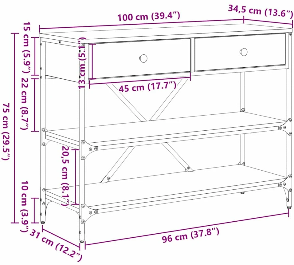 Konsolinis stalas su stalčių Ruda 100 x 34,5 x 75 cm Medis