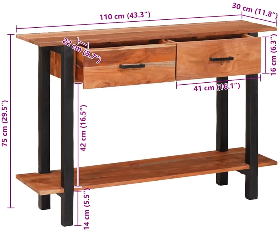 Konsolinis stalas su stalčių Ruda ir juoda 110 x 30 x 75 cm
