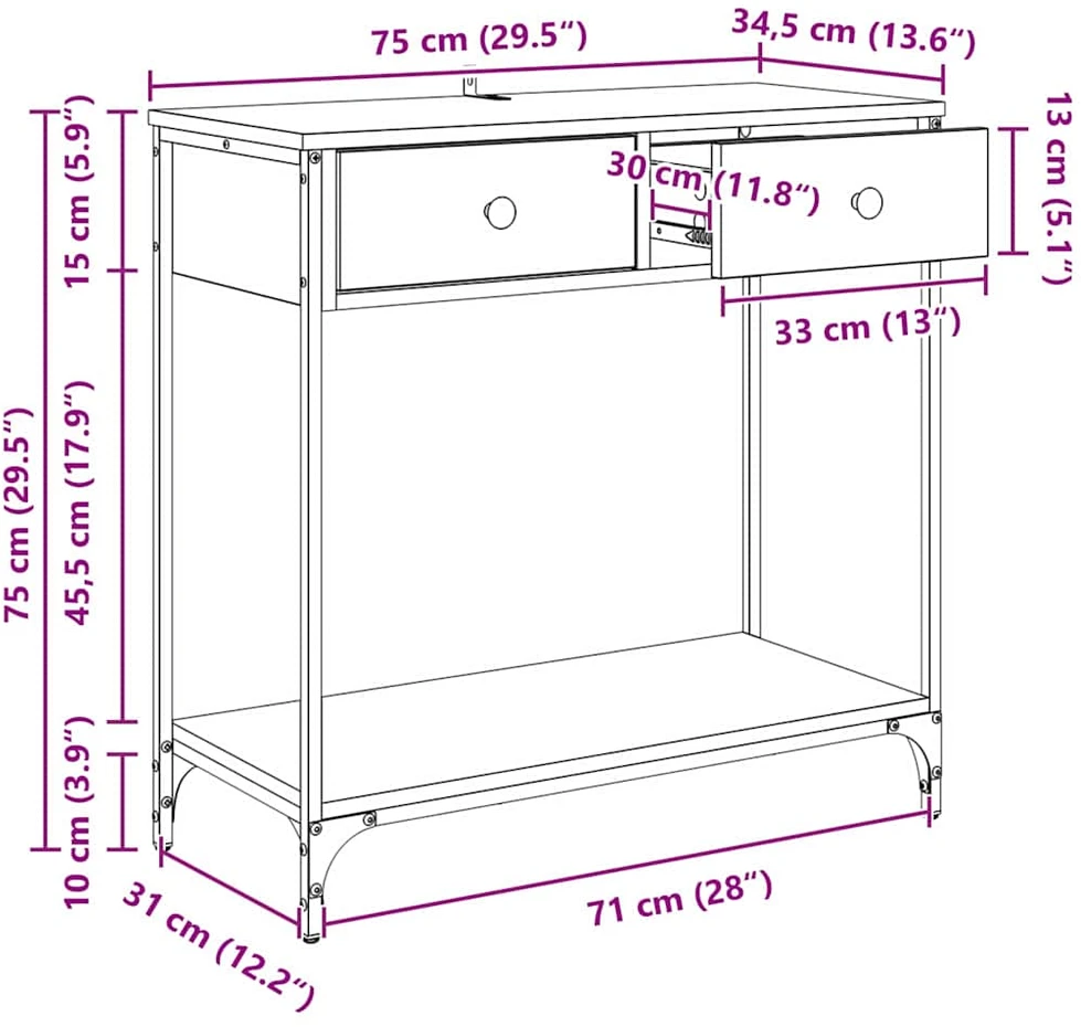 Konsolinis stalas Senovinis medis 75 x 34,5 x 75 cm