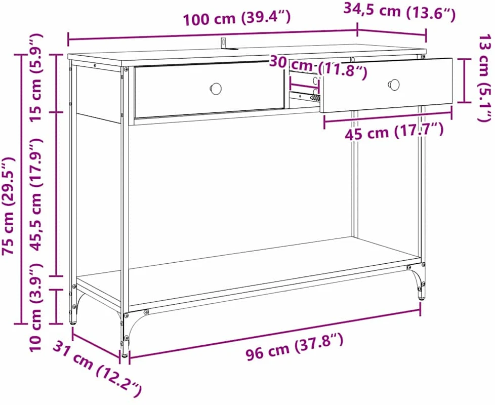 Konsolinis stalas Senovinis medis 100 x 34,5 x 75 cm