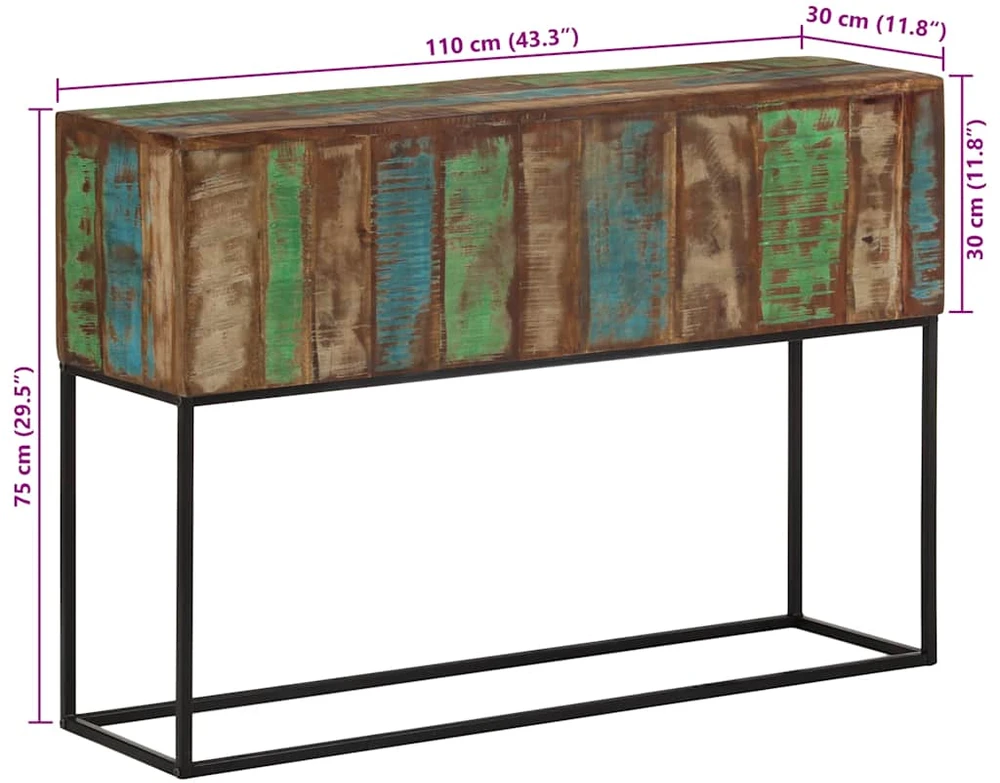 Konsolinis staliukas, 110x30x75cm, perdirbta mediena ir geležis