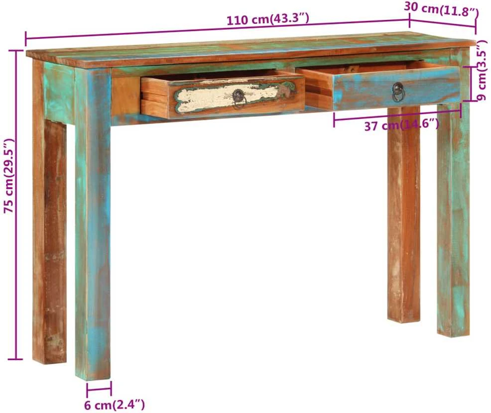 Konsolinis staliukas, 110x30x75cm, perdirbtos medienos masyvas