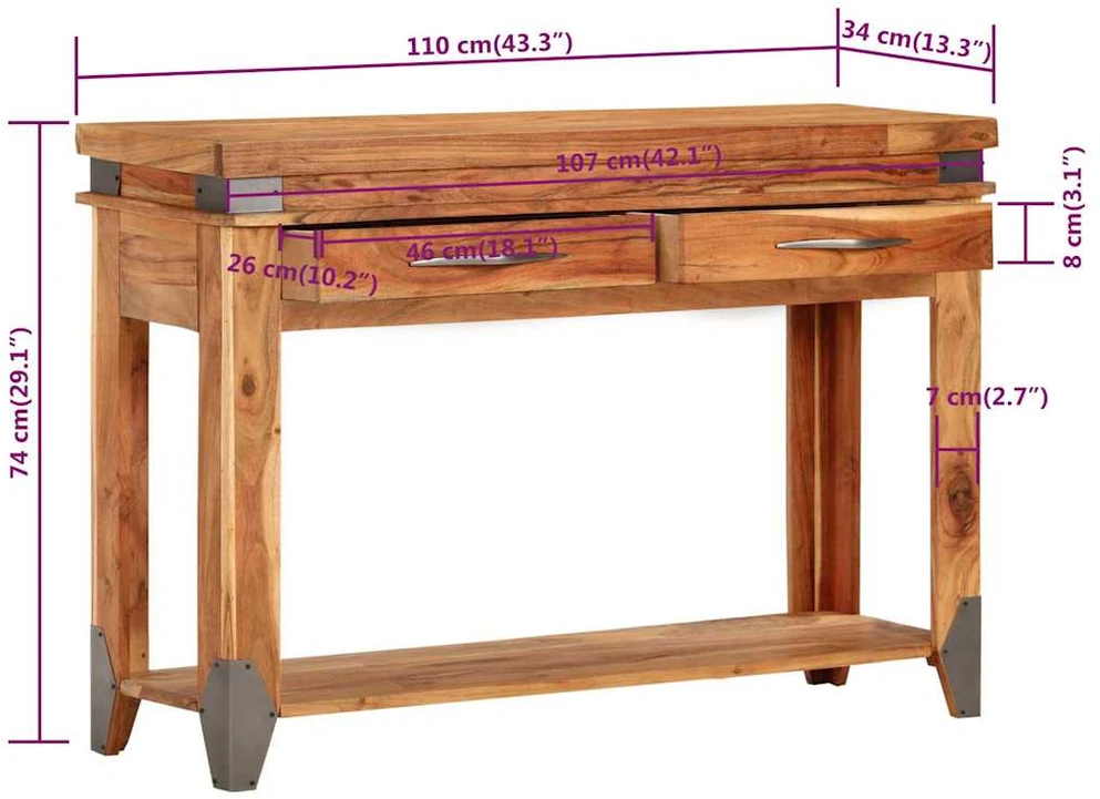 Konsolinis staliukas, 110x34x74cm, akacijos medienos masyvas