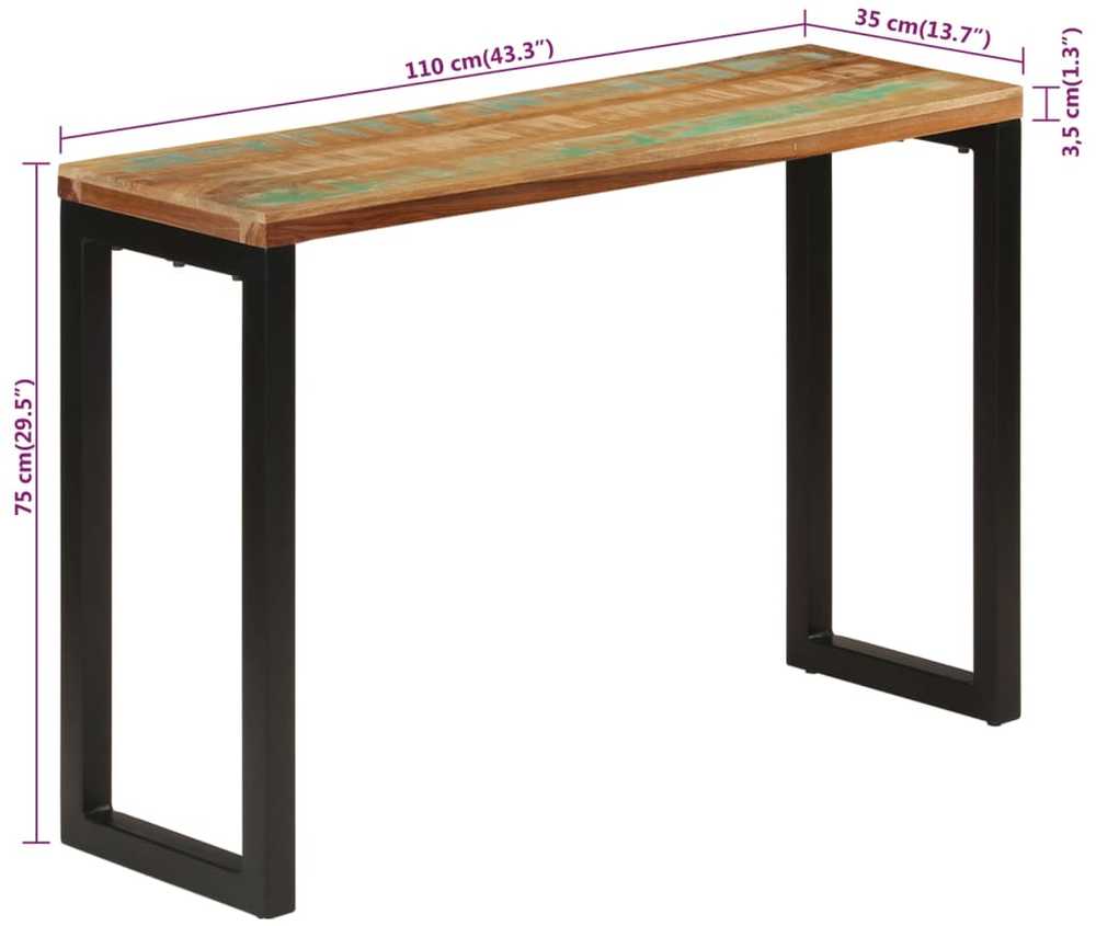 Konsolinis staliukas, 110x35x75cm, perdirbtos medienos masyvas