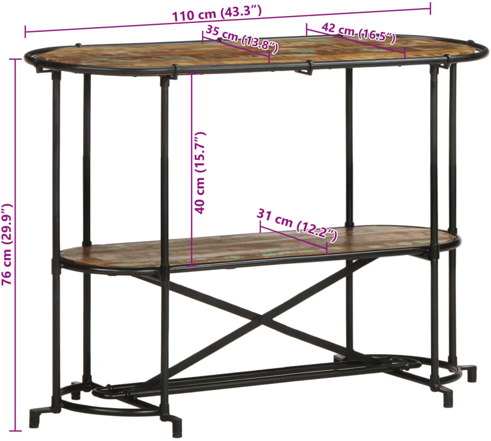 Konsolinis staliukas, 110x42x76cm, perdirbtos medienos masyvas