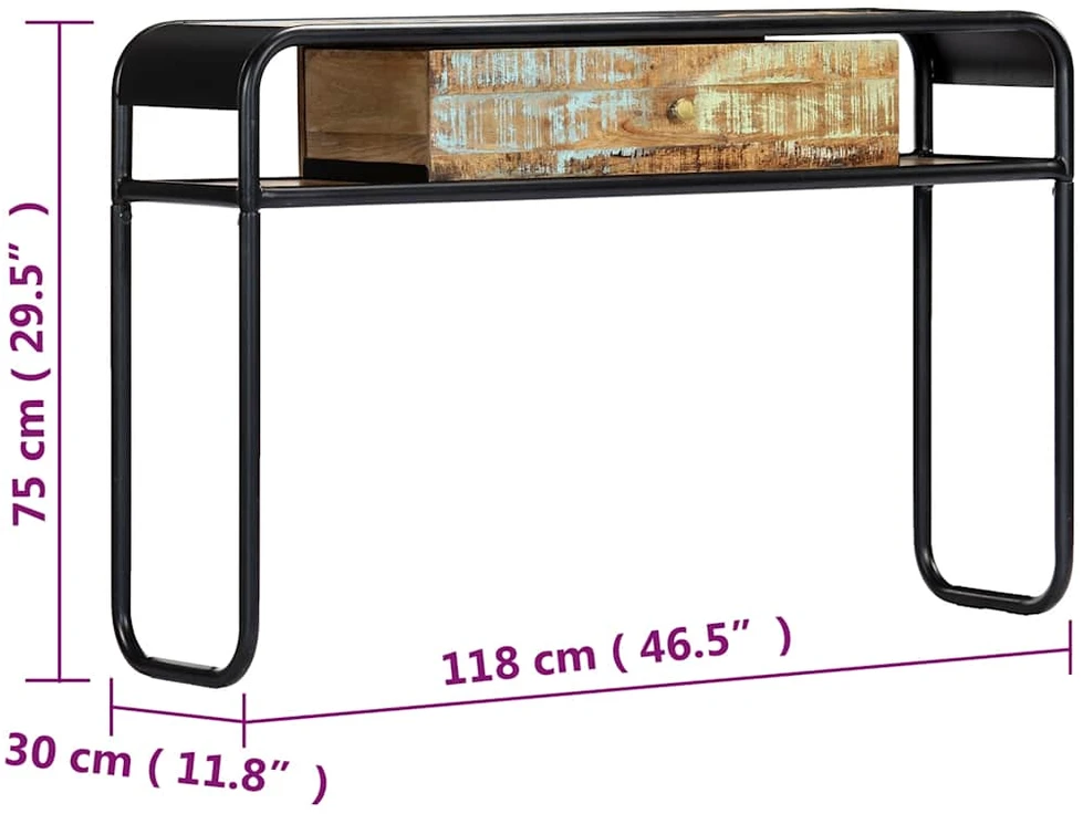 Konsolinis staliukas, 118x30x75 cm, perdirbtos medienos masyvas