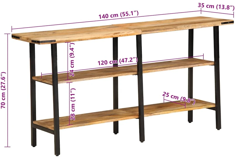 Konsolinis staliukas, 140x35x70cm, mango medienos masyvas