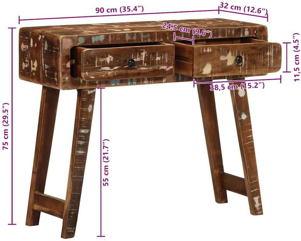 Konsolinis staliukas, 90x32x75cm, perdirbtos medienos masyvas