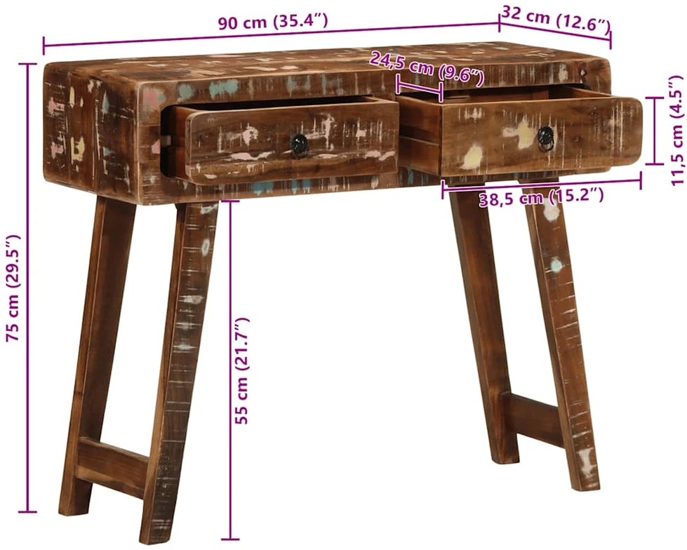 Konsolinis staliukas, 90x32x75cm, perdirbtos medienos masyvas