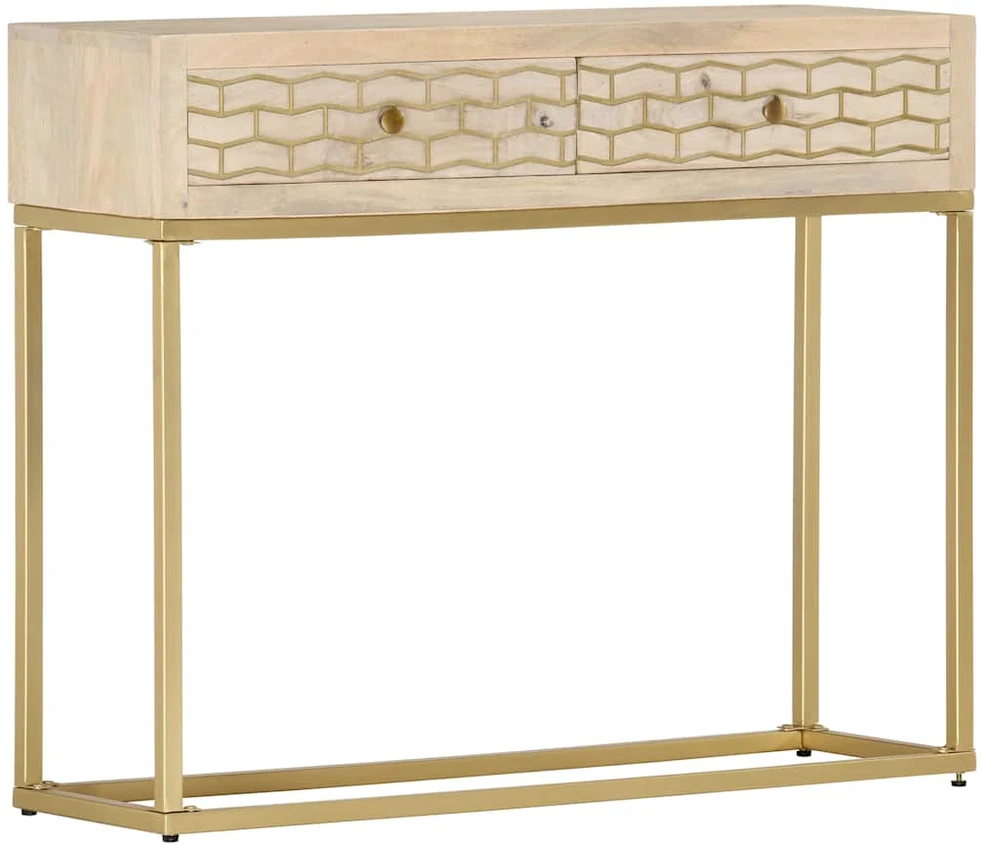 Konsolinis staliukas, auksinis, 90x30x75cm, mango masyvas