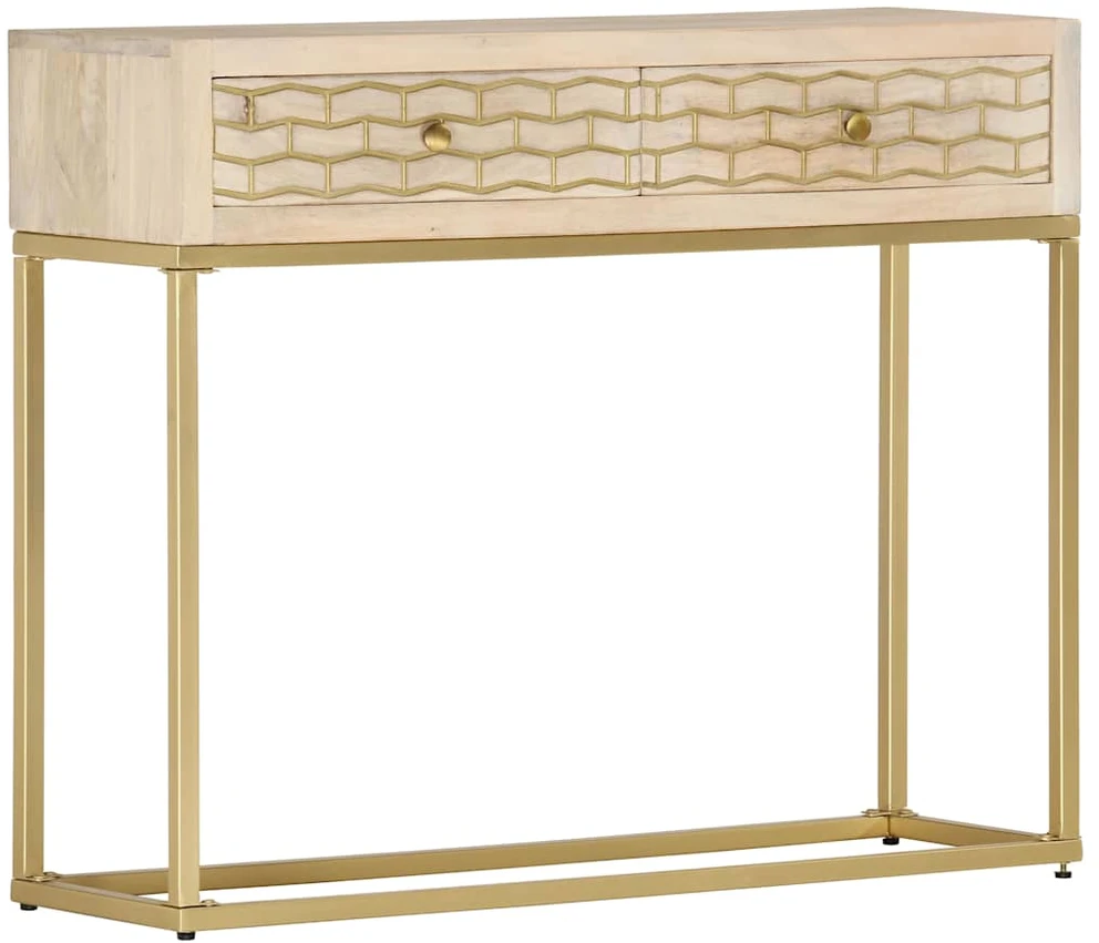 Konsolinis staliukas, auksinis, 90x30x75cm, mango masyvas