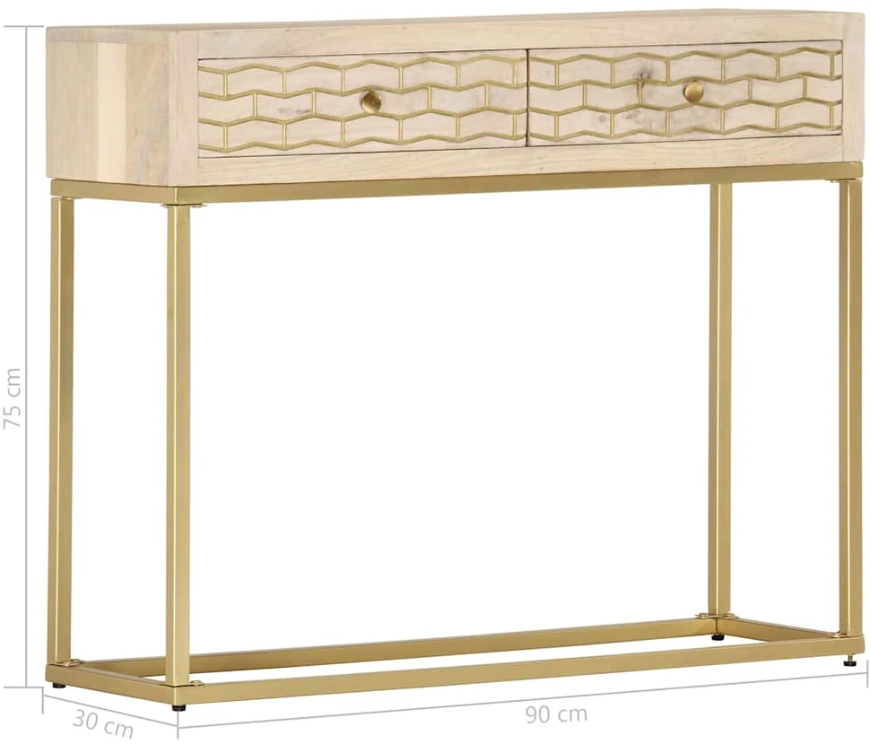 Konsolinis staliukas, auksinis, 90x30x75cm, mango masyvas